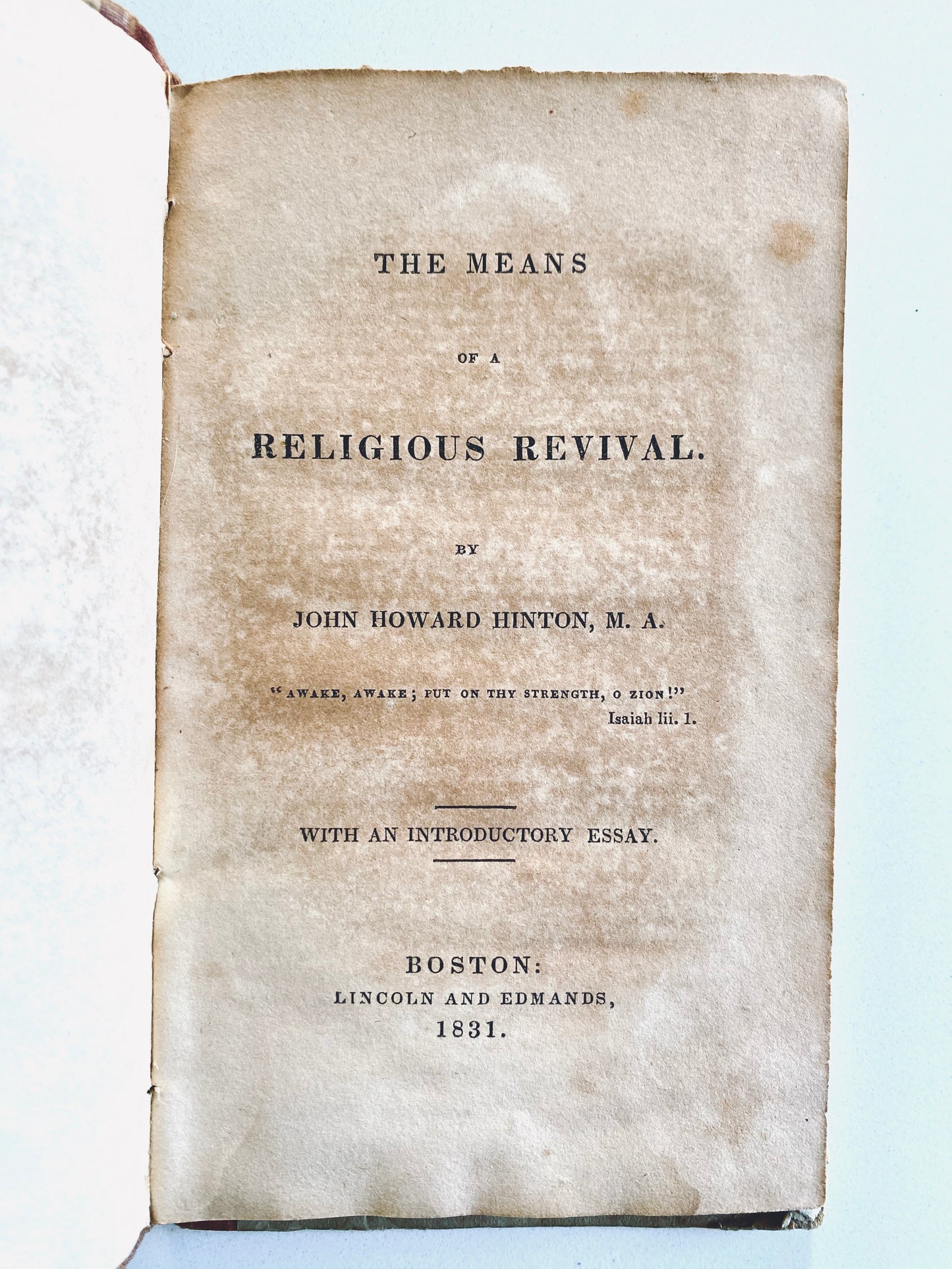 1831 J. H. HINTON. The Means of a Religious Revival. Important Baptist 2nd Great Awakening Publication