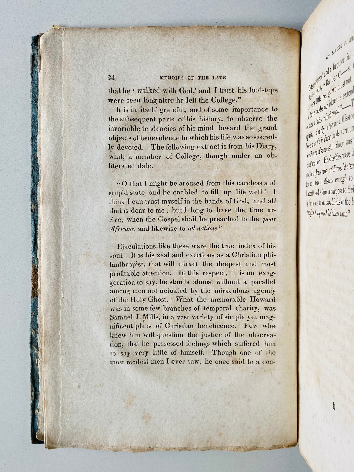 1820 HAYSTACK PRAYER REVIVAL. Rare Biography of Samuel J. Mills, Founder of Haystack Prayer Revival, Signed by Fellow Attendee!