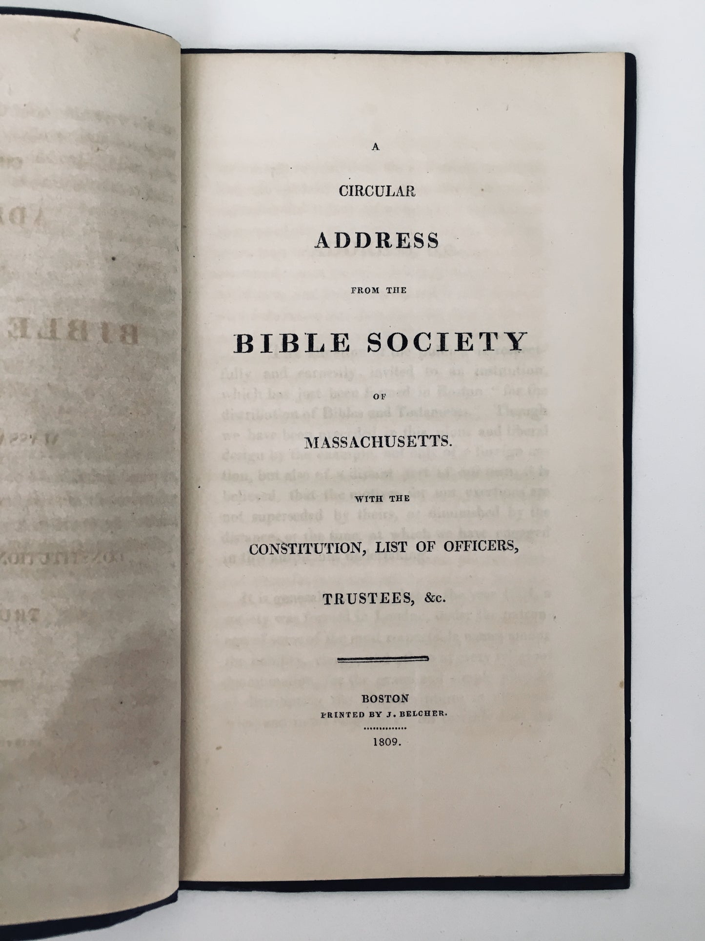 1809 MASSACHUSETTS BIBLE SOCIETY. Original Constitution and Address at the Original Formation.