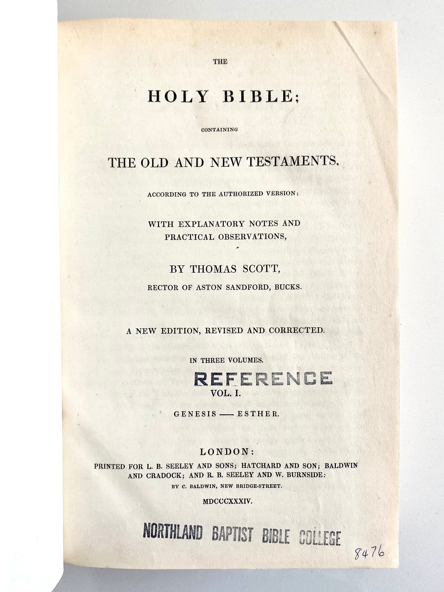 1834 THOMAS SCOTT. Exposition of the Old and New Testaments. Very Solid Research Edition.