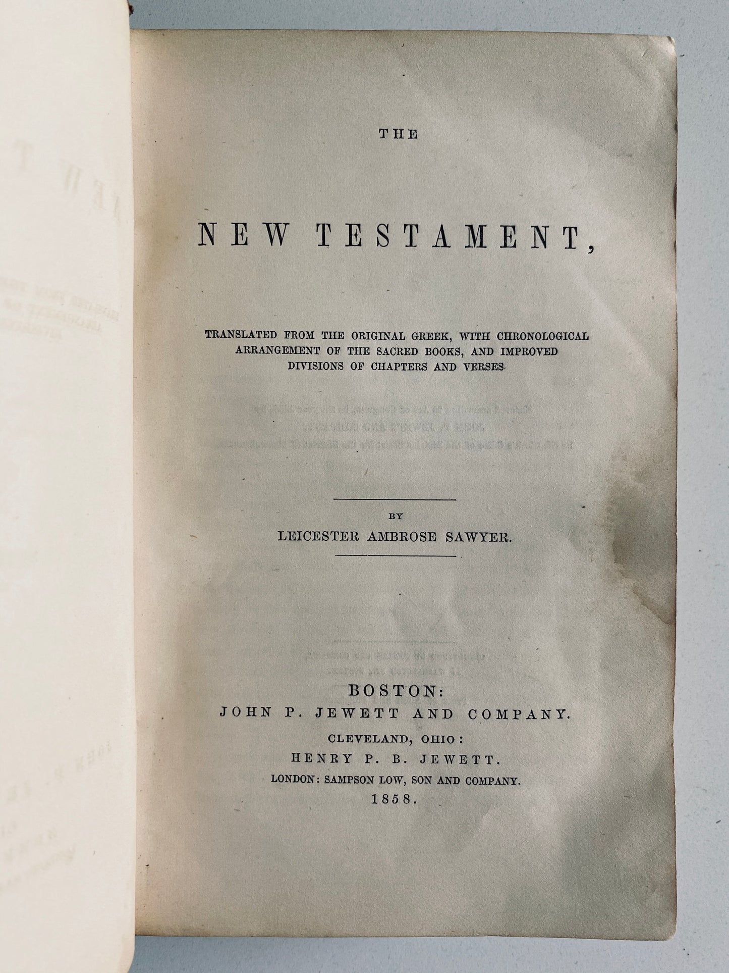 1858 HOLY BIBLE. First Editions of L. E. Sawyer's Translation of Tischendorf's Greek New Testament!