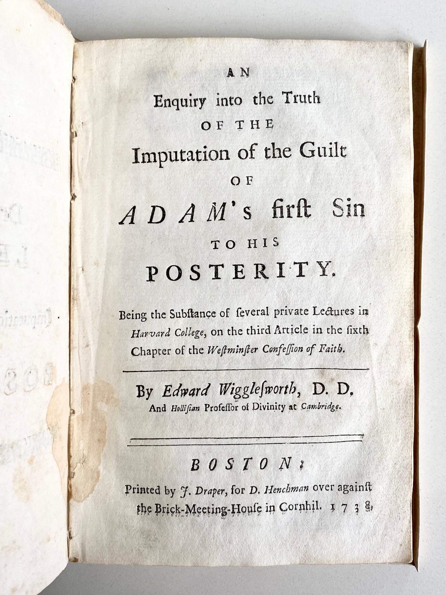 1738 JOHN HANCOCK. The Founding Father's Personal Copy of a Formational Work on Religious and Political Toleration.