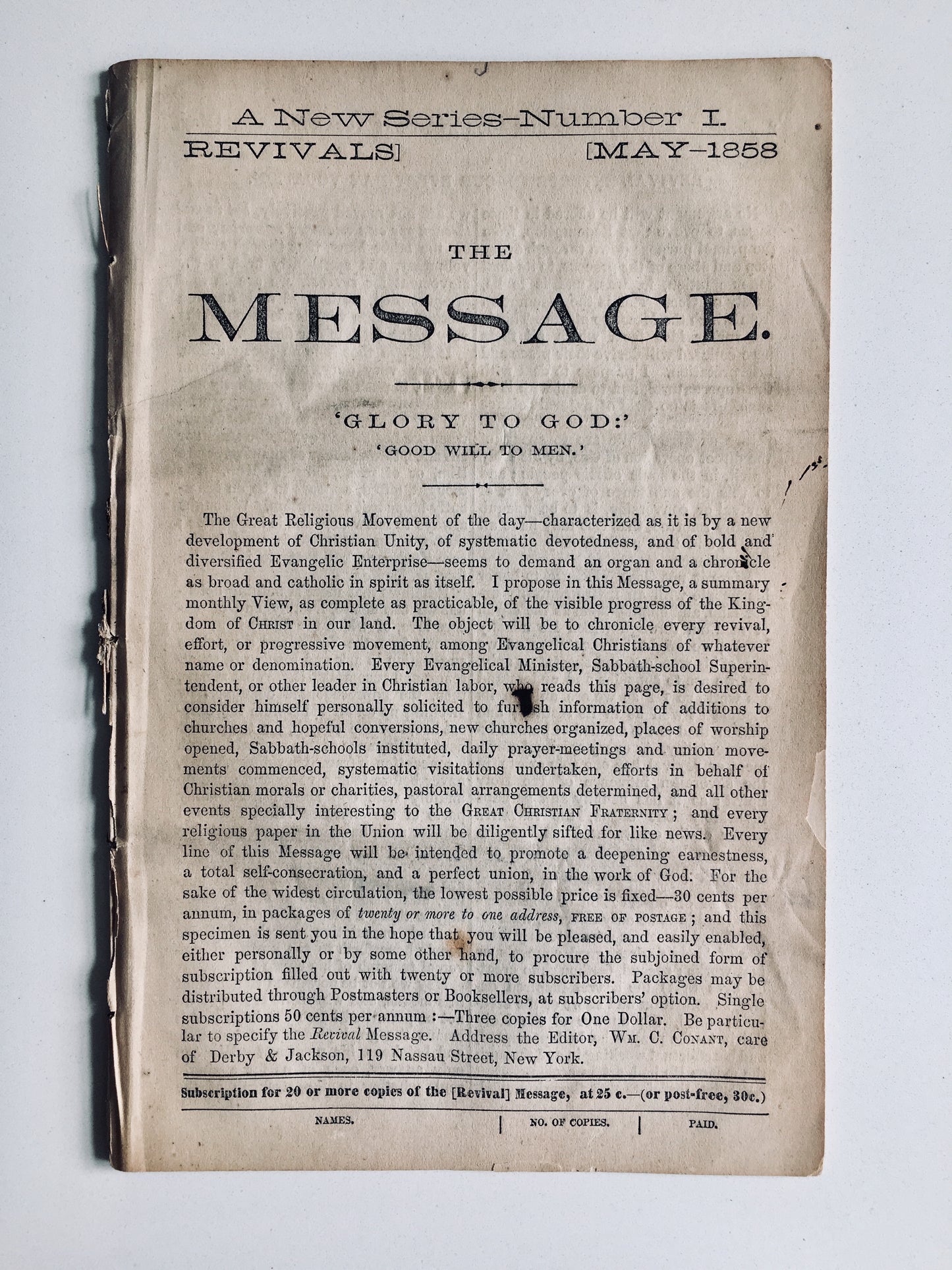 1858 WILLIAM C. CONANT. The Revival Message. Rare 1858 Prayer Revival.