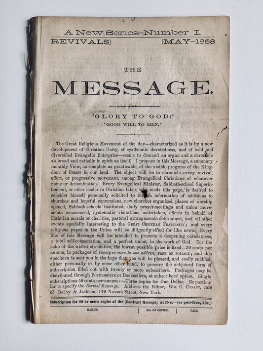 1858 WILLIAM C. CONANT. The Revival Message. Rare 1858 Prayer Revival.