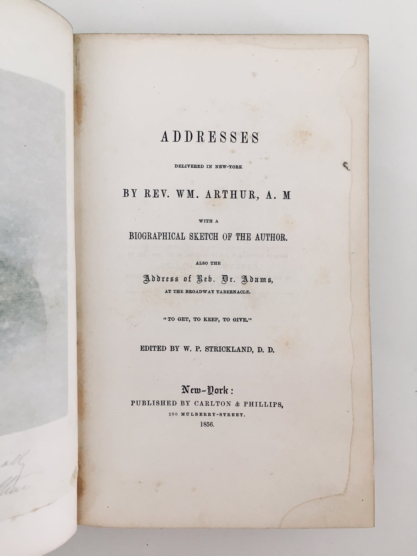 1856 WILLIAM ARTHUR. Sermons Preached in New York. Methodist Highly Recommended by C. H. Spurgeon