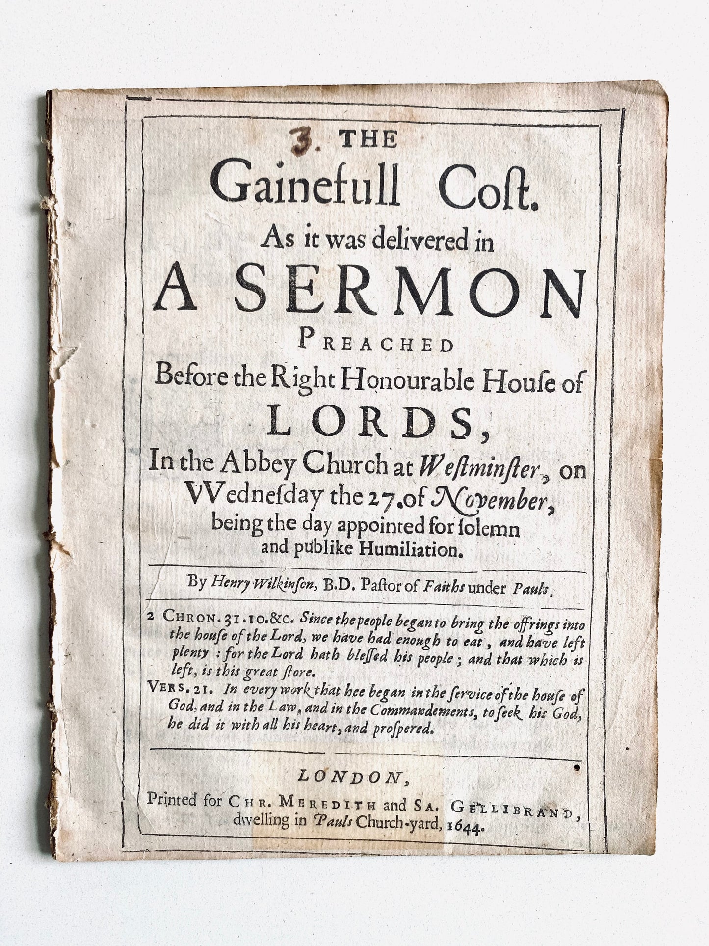 1644 HENRY WILKINSON. Christian Leaders Exhorted to Serve & Sacrifice during English Civil War.