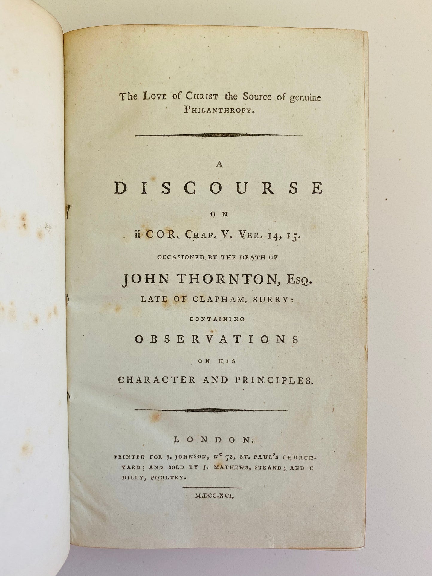 1791 THOMAS SCOTT. Life and Death of John Thornton - Clapham Sect + 15 Other Evangelical Funeral Sermons.