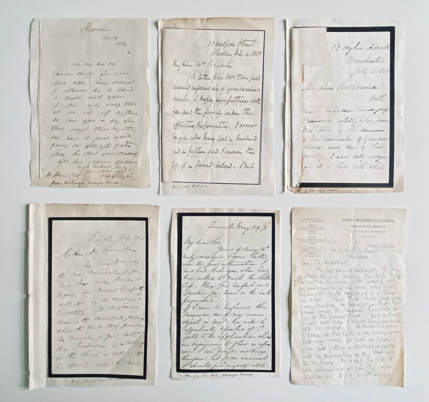 1854-1858 WESLEYAN. Group of 5 Letters by Prominent Wesleyan Divines. Peter Mackenzie, Wm. Morley Punshon, &c.