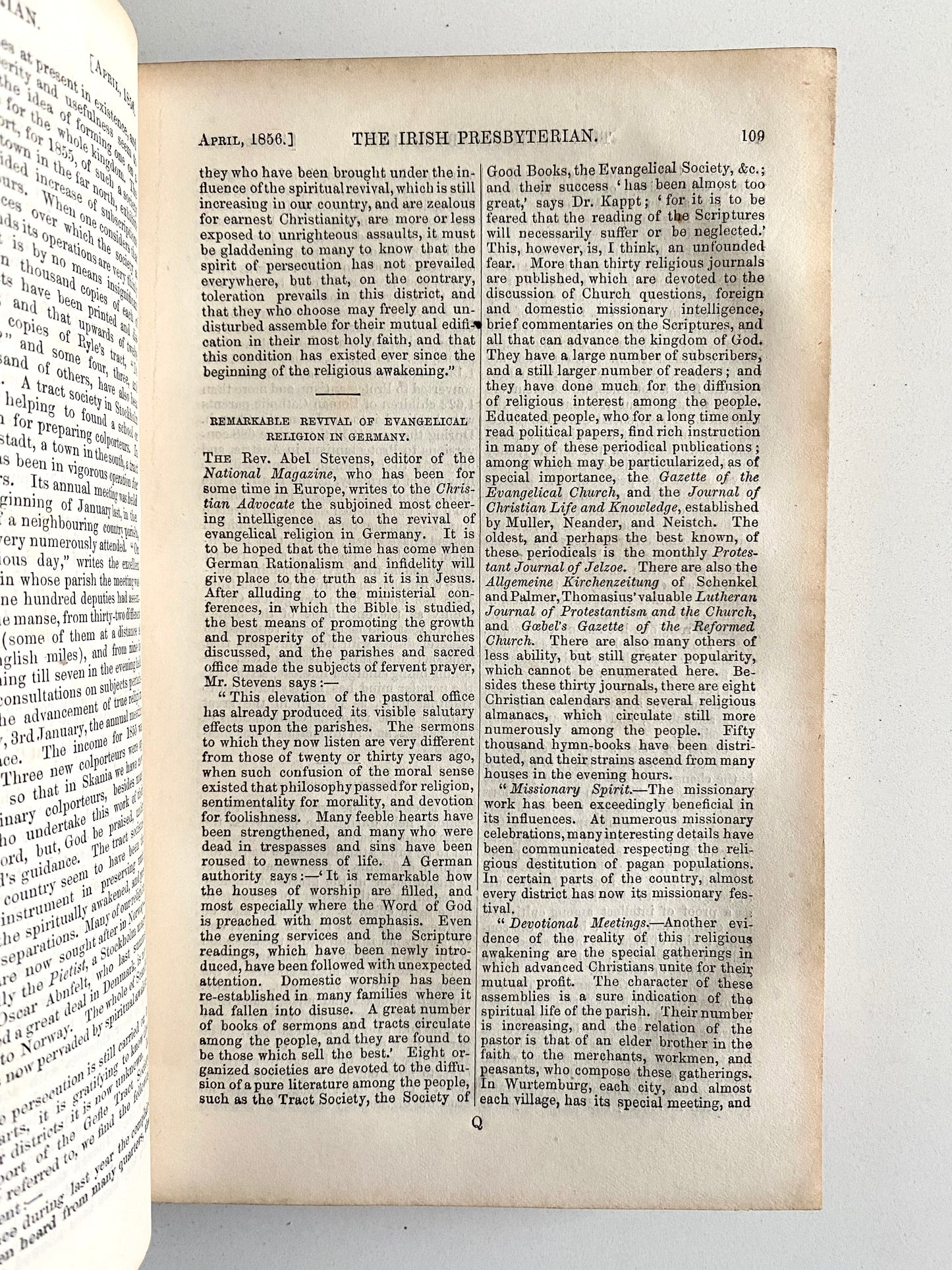 1856 IRISH PRESBYTERIAN MAGAZINE. Revivals in Sweden and Germany, William Chalmers Burns, Missions, &c.