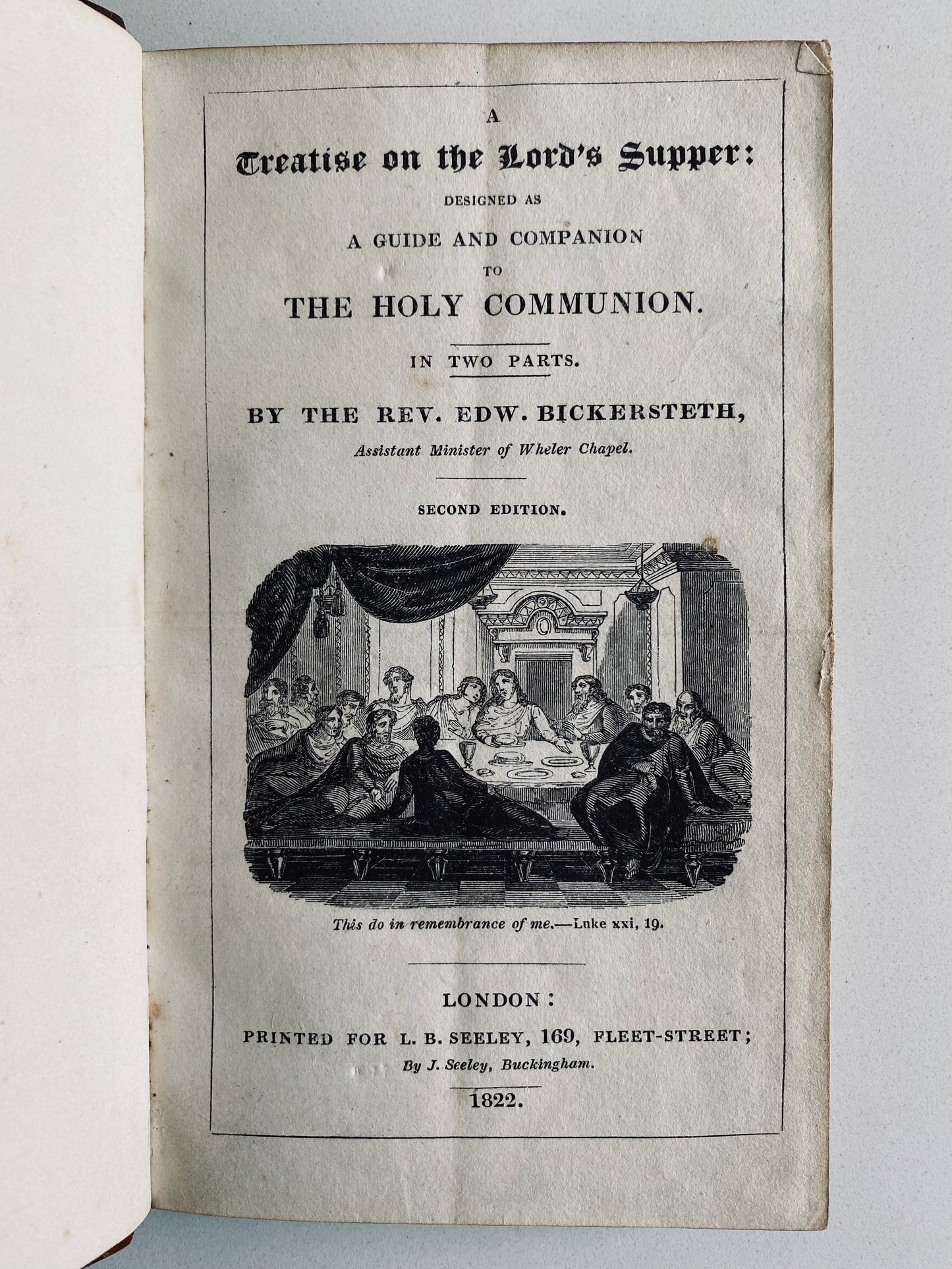 1822 EDWARD BICKERSTETH. Treatise on the Lord's Supper and Holy Communion. Fine Leather.