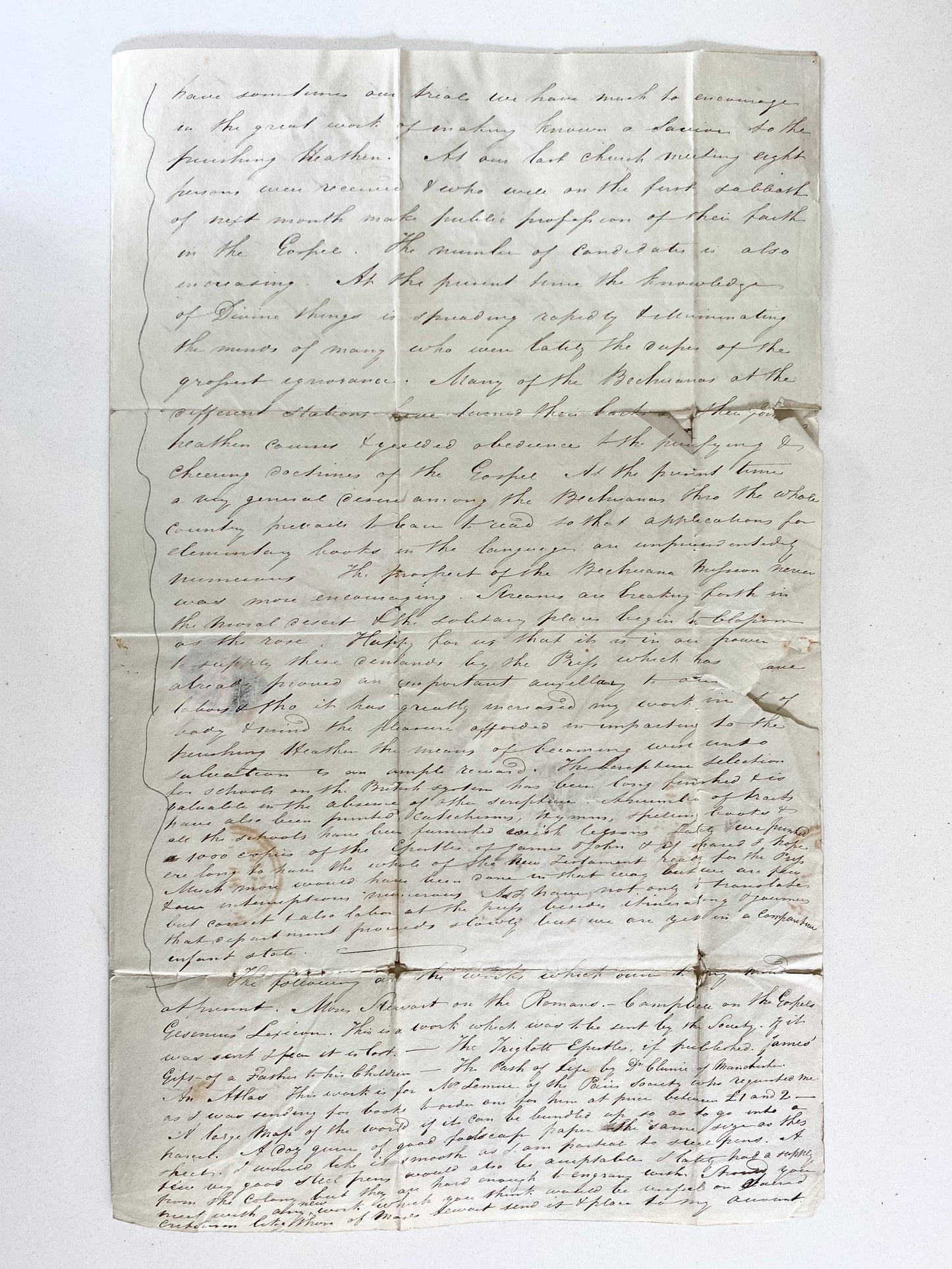 1836 ROBERT MOFFAT. Outstanding Early and Extensive Letter by Missionary Pioneer!