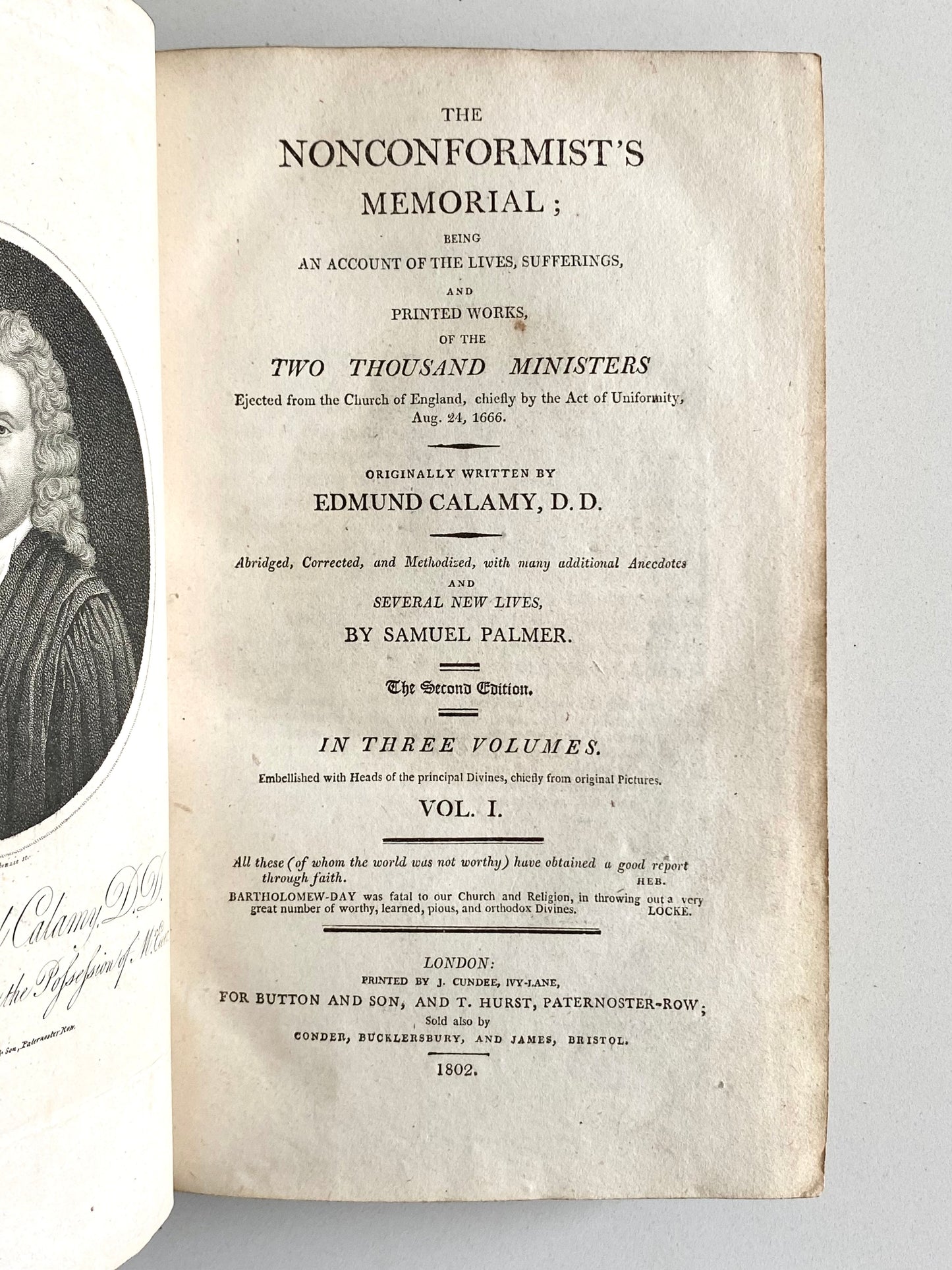 1802 SAMUEL PALMER. History of the Puritan Great Ejection of 1662. Puritan Biography.