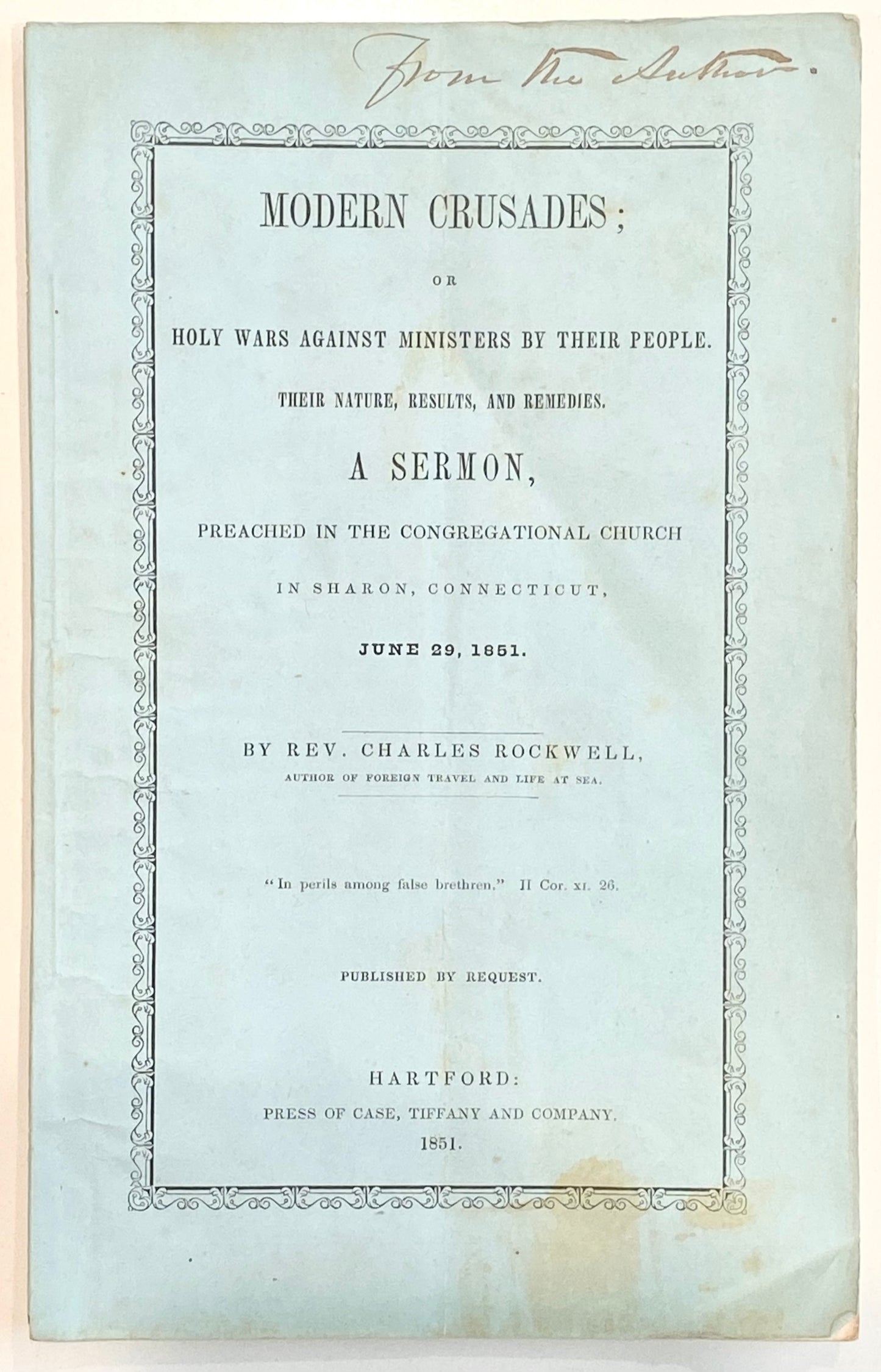 1851 CHARLES ROCKWELL. Sermon by a Guy Really Angry at Churches who don't Honor their Pastors.