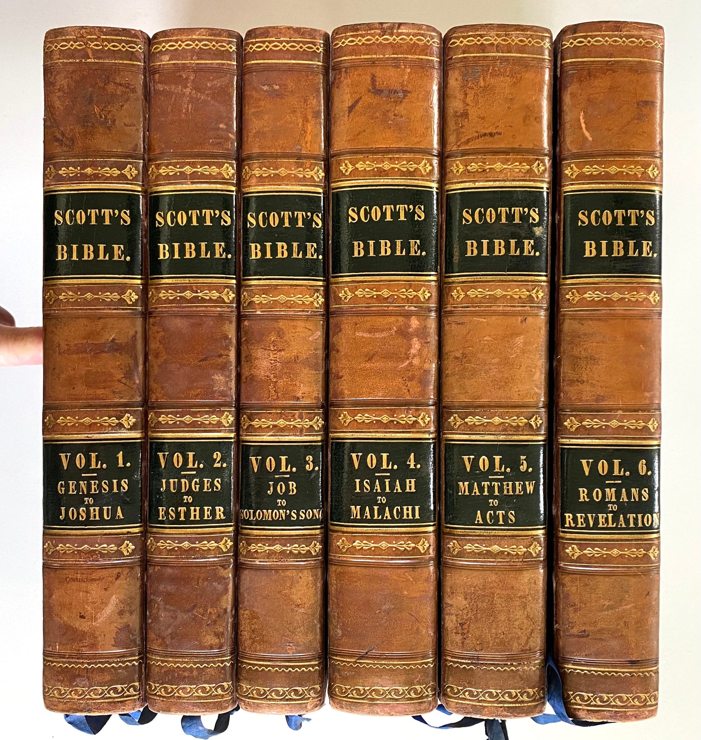 1850 THOMAS SCOTT. Commentary on the Old and New Testaments in Six Fine Leather Bindings.