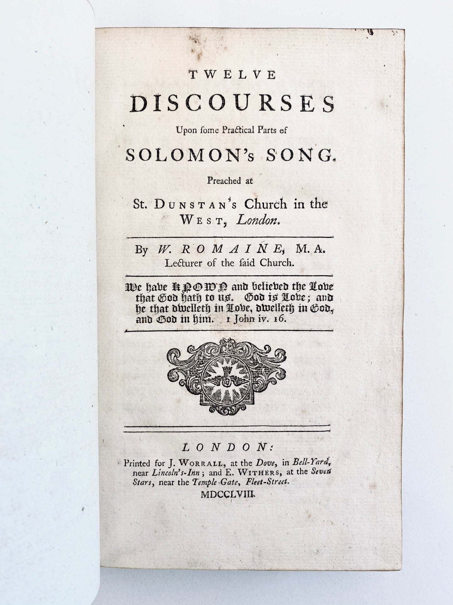 1758 WILLIAM ROMAINE. First Ed. Twelve Discourses on the Song of Solomon. Spurgeon Recommends!