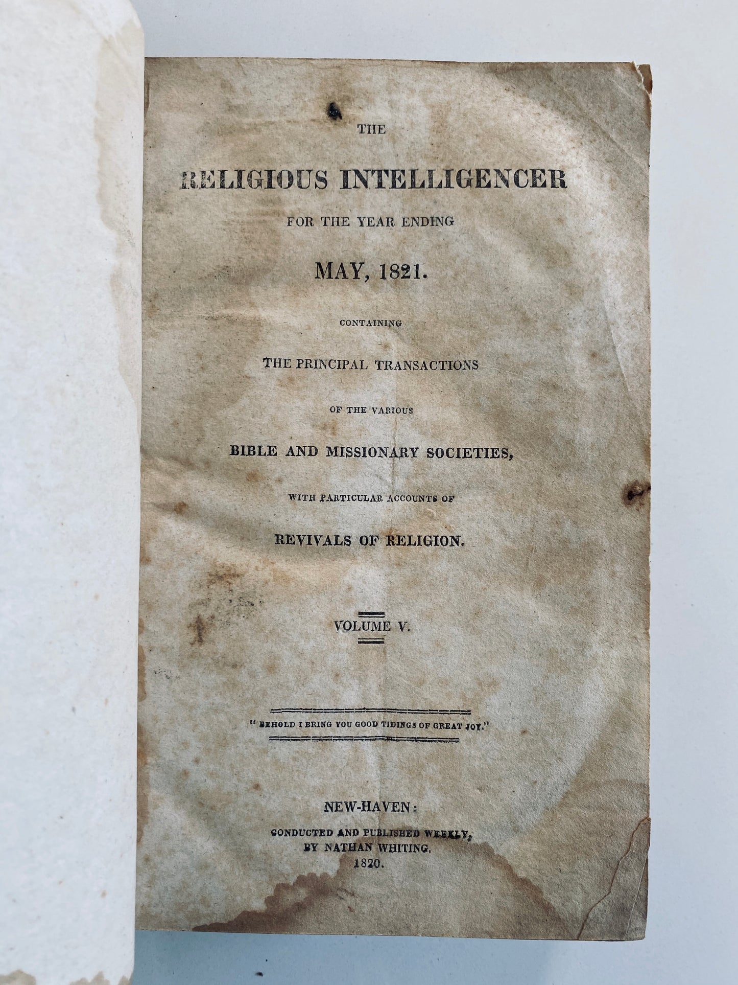 1821 REVIVALS OF RELIGION. Religious Intelligencer - Second Great Awakening & Missionary Revival Material.