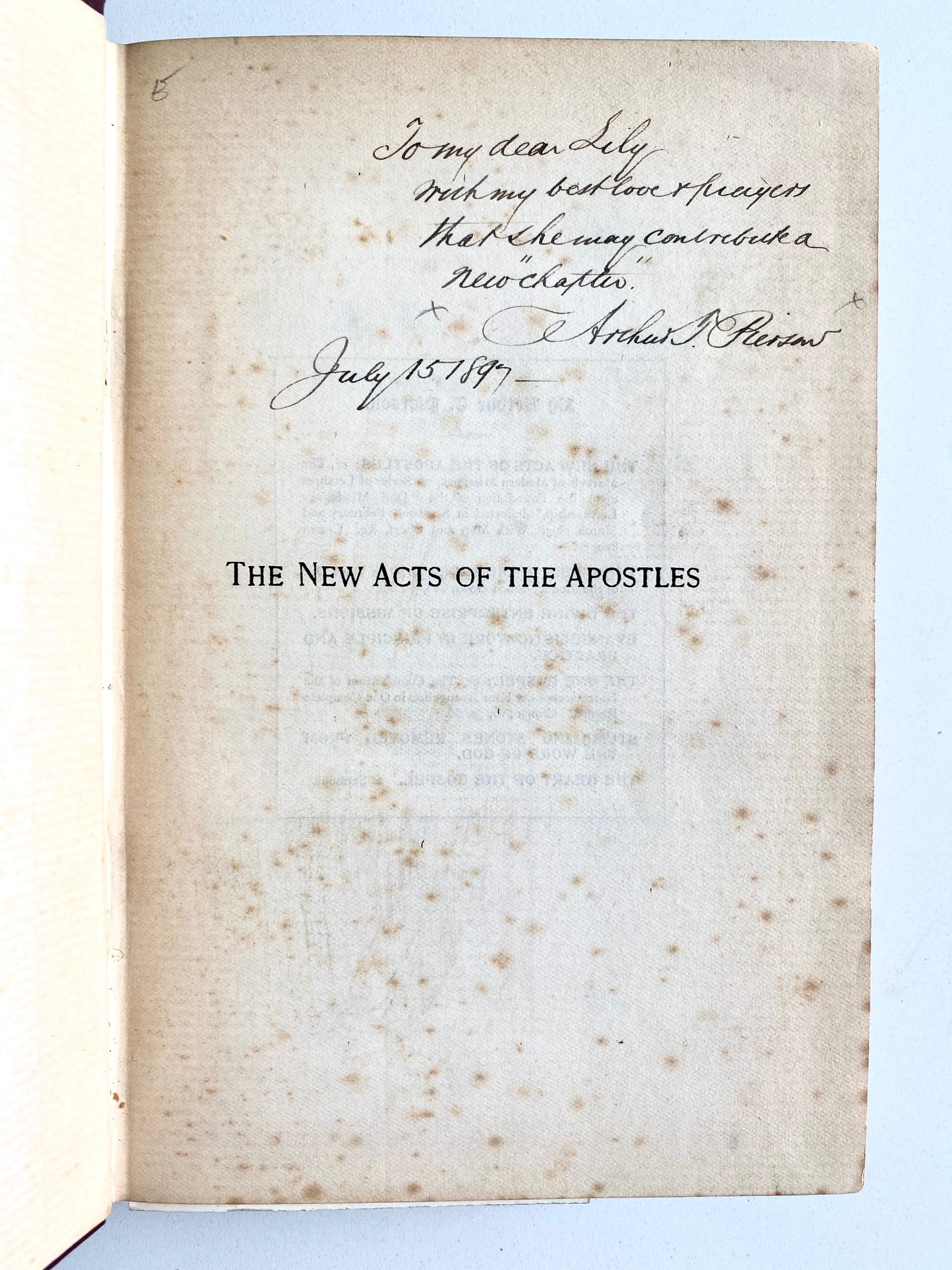 1896 A. T. PIERSON. Missions & The New Acts of the Apostles. Signed to Young Missionary + Wax Linen Map