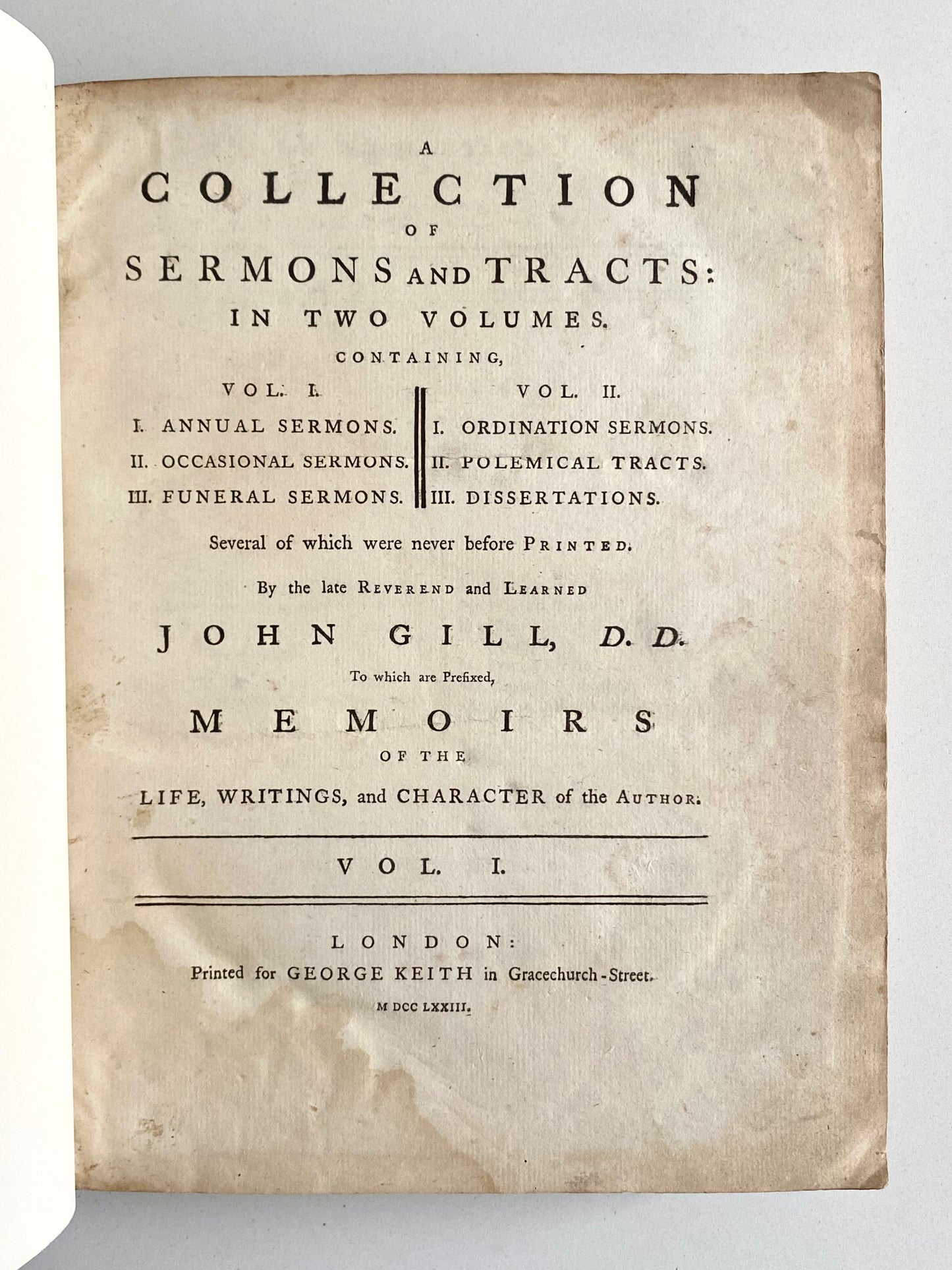 1773 JOHN GILL. Sermons and Tracts, Complete in Three Volumes. First Edition. Rare Reformed Baptist.