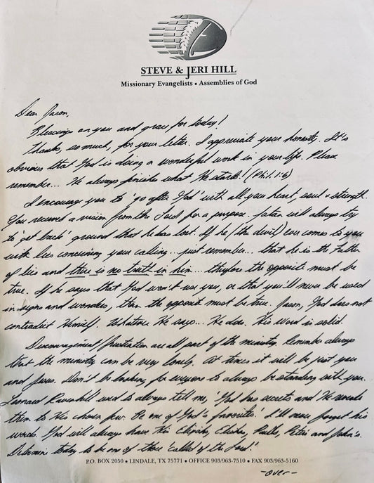 1995 STEVE HILL. Important 2pp Letter Written Week After Beginning of the Brownsville Revival.