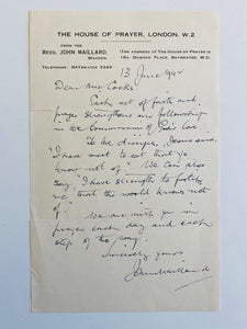 1942 JOHN MAILLARD. Important Series of Letters on Divine Healing from Anglican Faith Healer