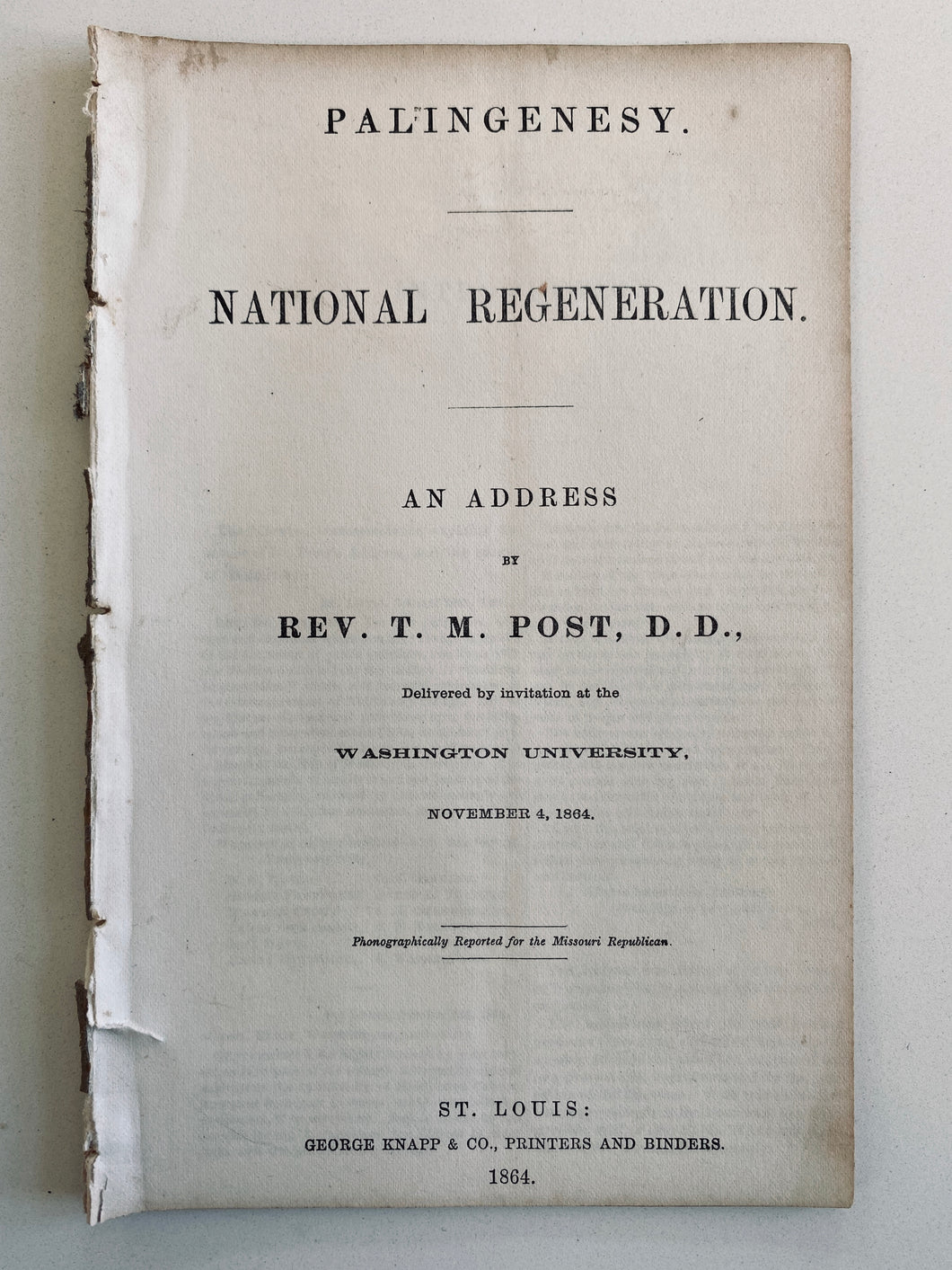 1864 T. M. POST. Palingenesy. The Social Regeneration of a Nation by the Gospel - CIVIL WAR
