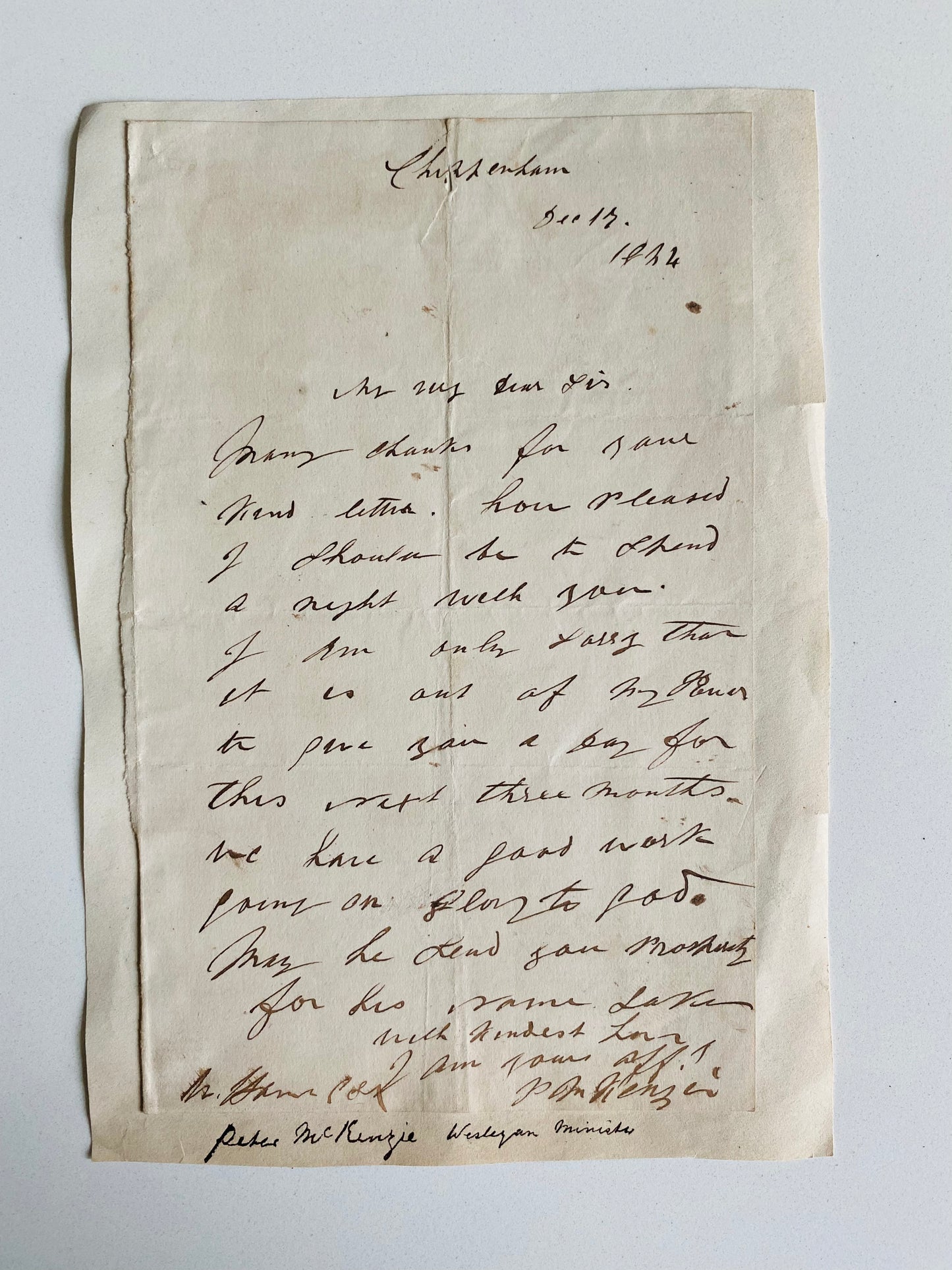 1854-1858 WESLEYAN. Group of 5 Letters by Prominent Wesleyan Divines. Peter Mackenzie, Wm. Morley Punshon, &c.