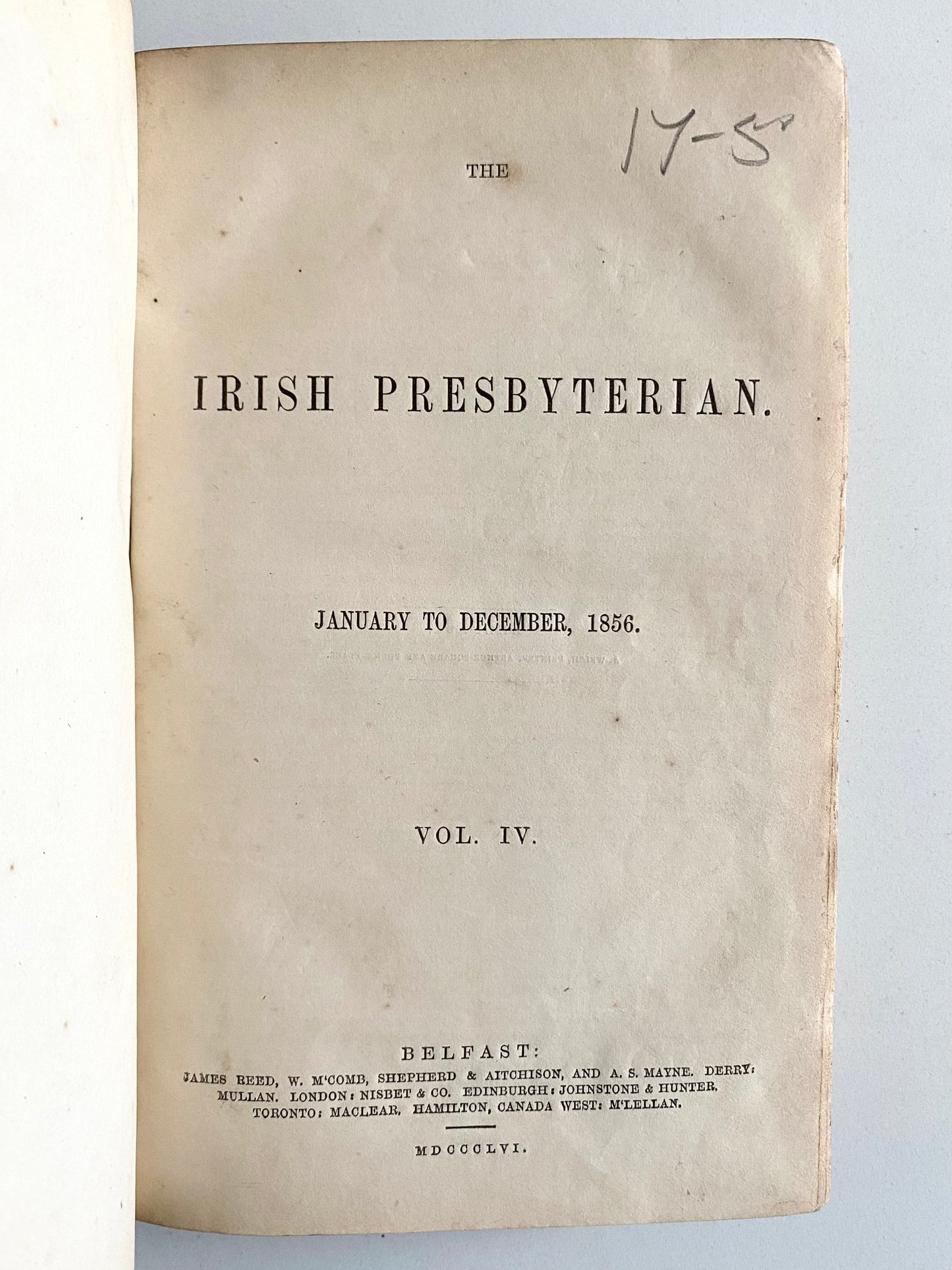 1856 IRISH PRESBYTERIAN MAGAZINE. Revivals in Sweden and Germany, William Chalmers Burns, Missions, &c.