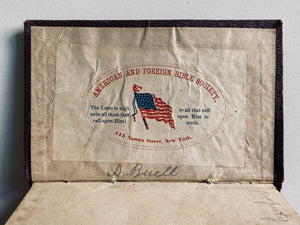 1863 CIVIL WAR BIBLE. Pocket Bible Presented to S. Buell with Beautiful AFBS Presentation Label