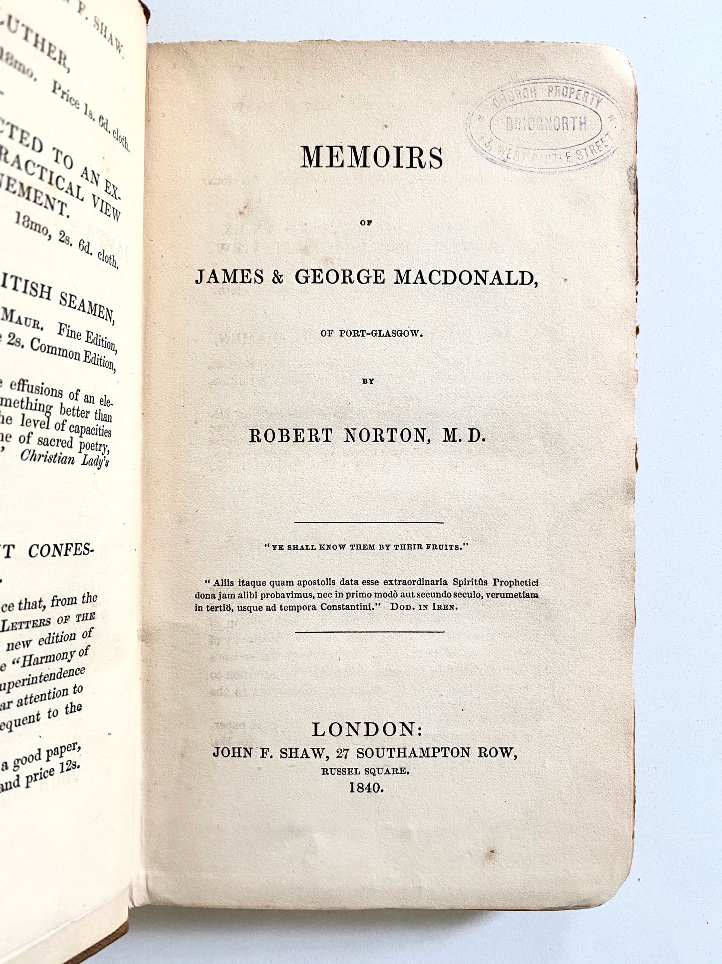 1840 JAMES & GEORGE MACDONALD. Rare Record of the Earliest Modern Pentecostal Manifestations! Influenced Edward Irving.