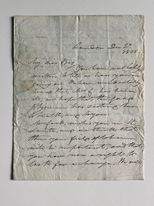 1825 RICHARD WATSON. Autograph Letter as Secretary of Wesleyan Missionary Society to Missionaries in France