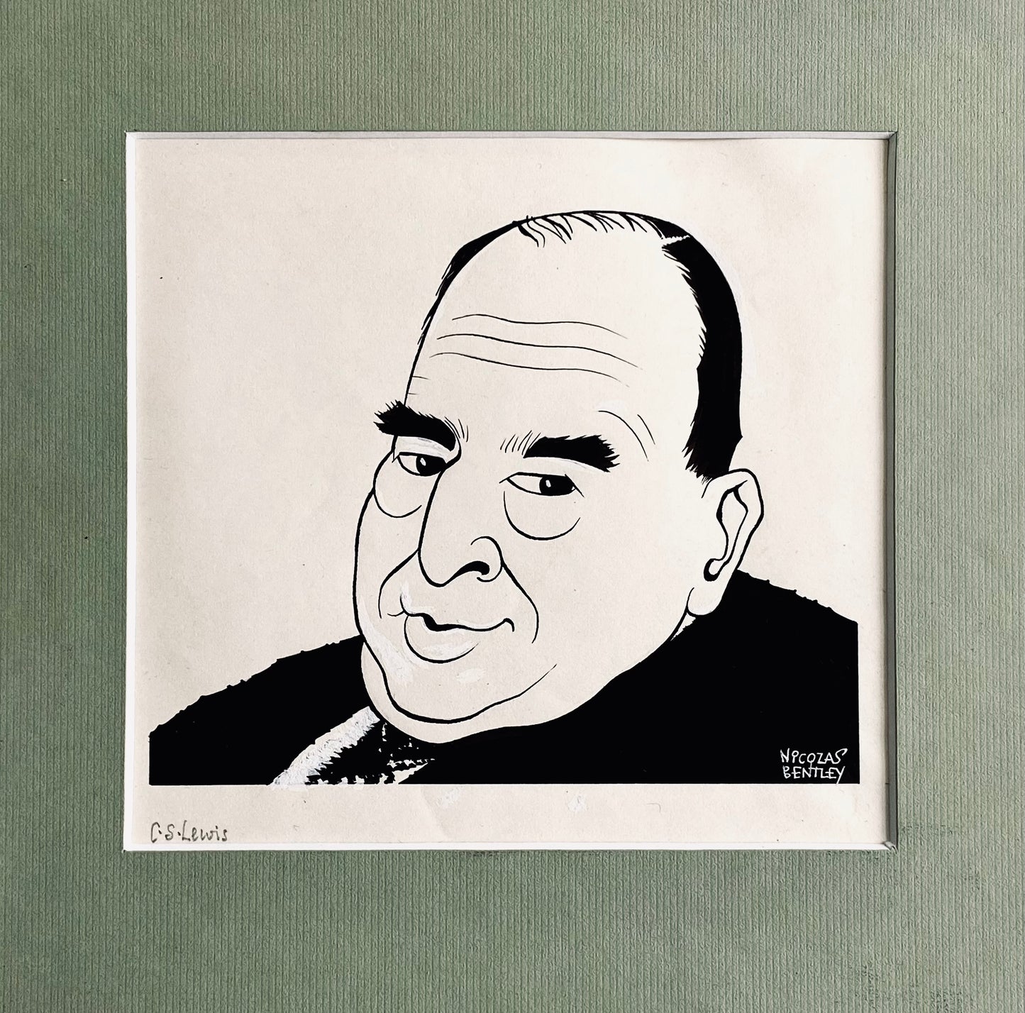 1940 C. S. LEWIS. Original Drawing of Lewis by G. K. Chesterton's Godson, Illustrator Nicolas Bentley.