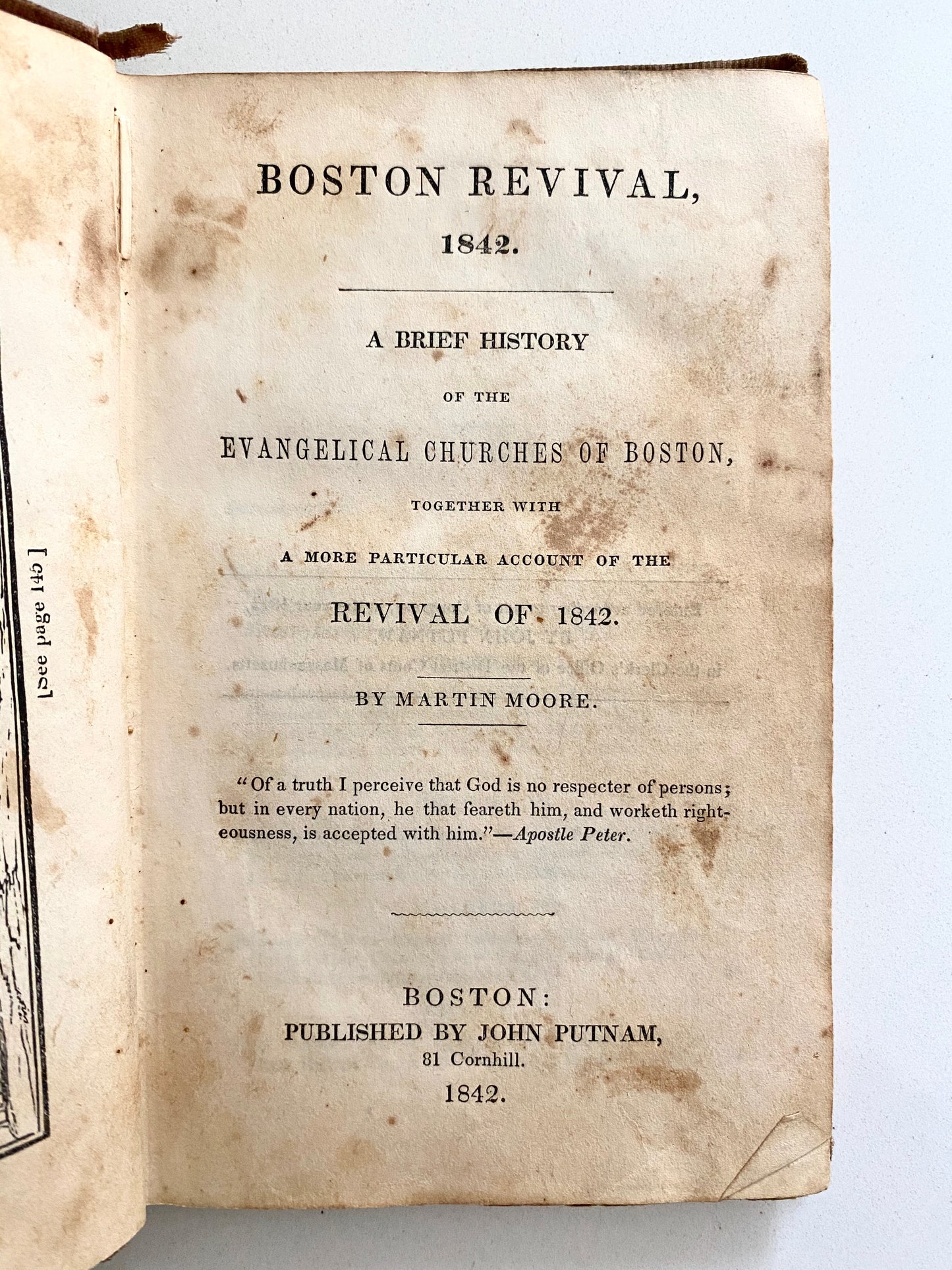 Copy of 1843 MARTIN MOORE. Boston Revival of 1842 with a History of Revival in that City. Rare!