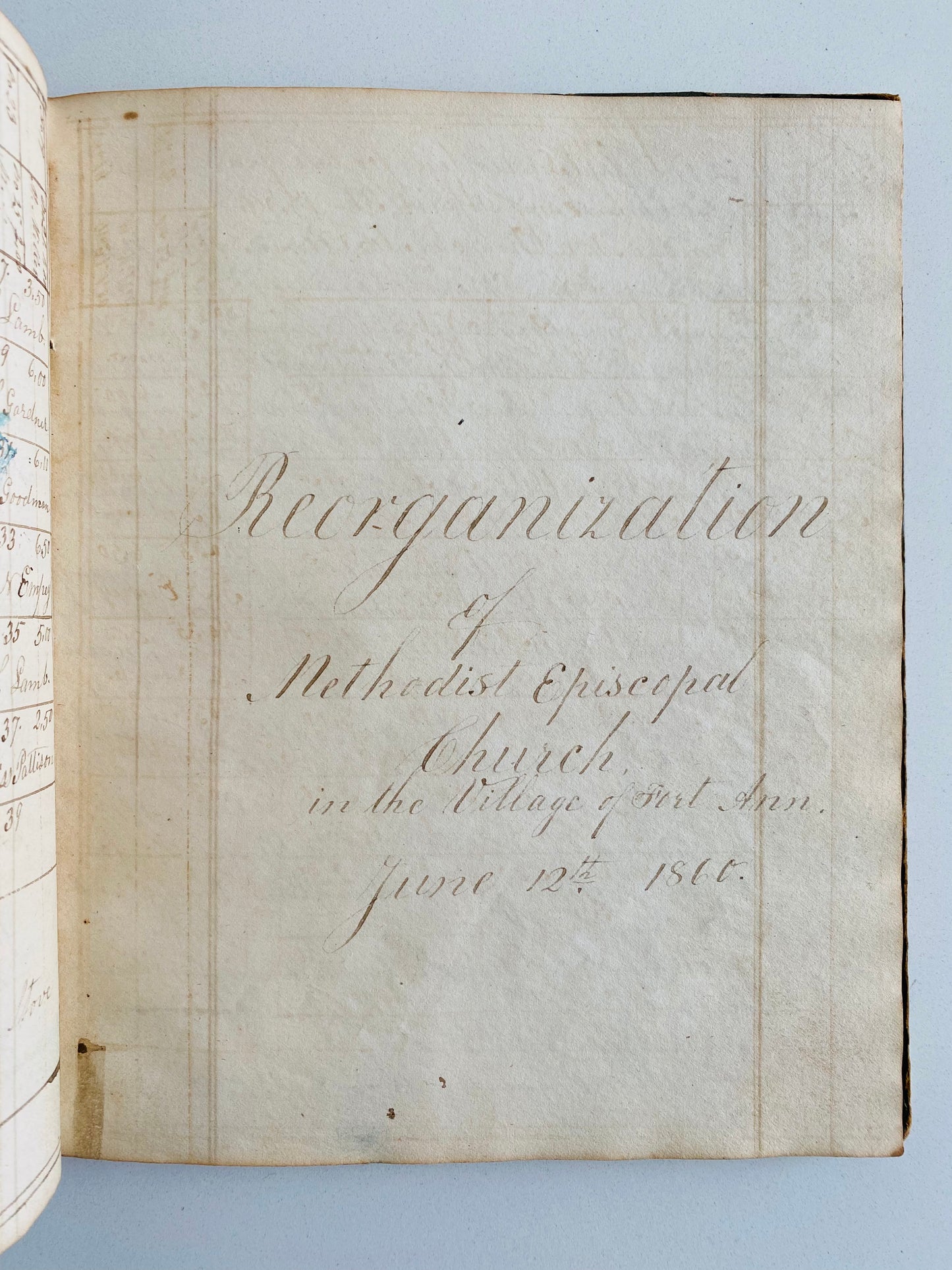 1813 METHODIST MANUSCRIPT. The History, Minutes, Slip Rents, &c of the Methodist Episcopal Church at Fort Ann, New York