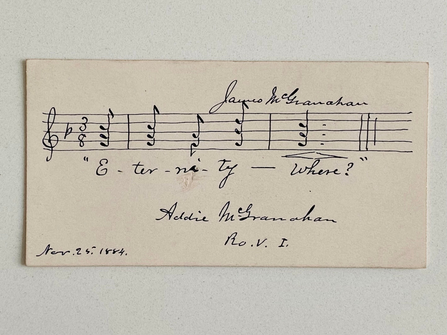 1885 JAMES McGRANAHAN. Charming Manuscript Holographic Hymn from Moody Revivals