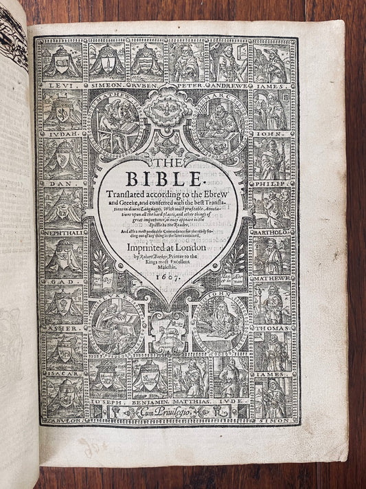 1607 GENEVA BIBLE. Fine Textually Complete Example in Bespoke 17th Century Binding with Tantalizing Provenance.