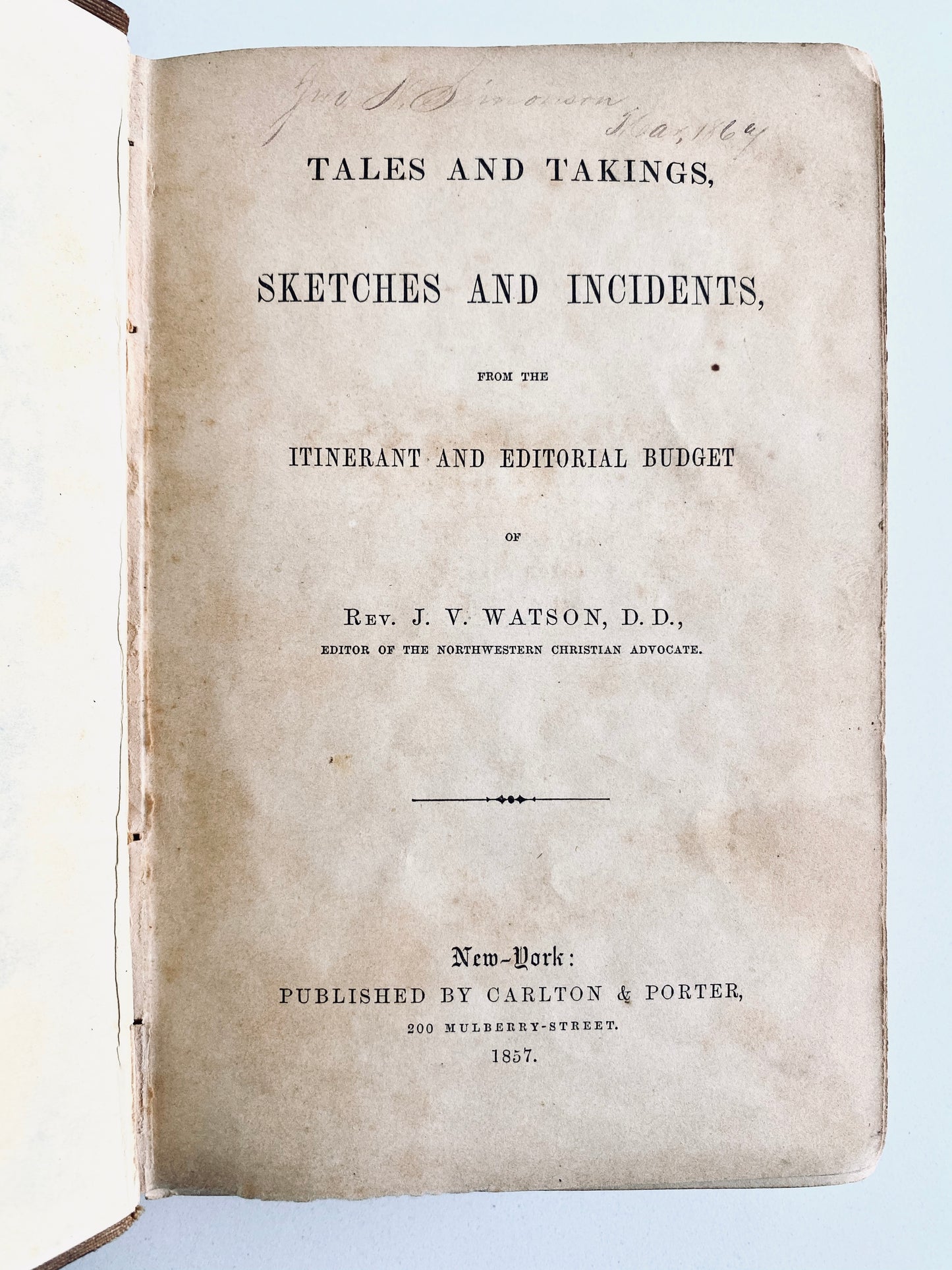 1857 J V WATSON. Methodist Camp-Meetings, Negro & Slave Preachers, and Circuit Riders.