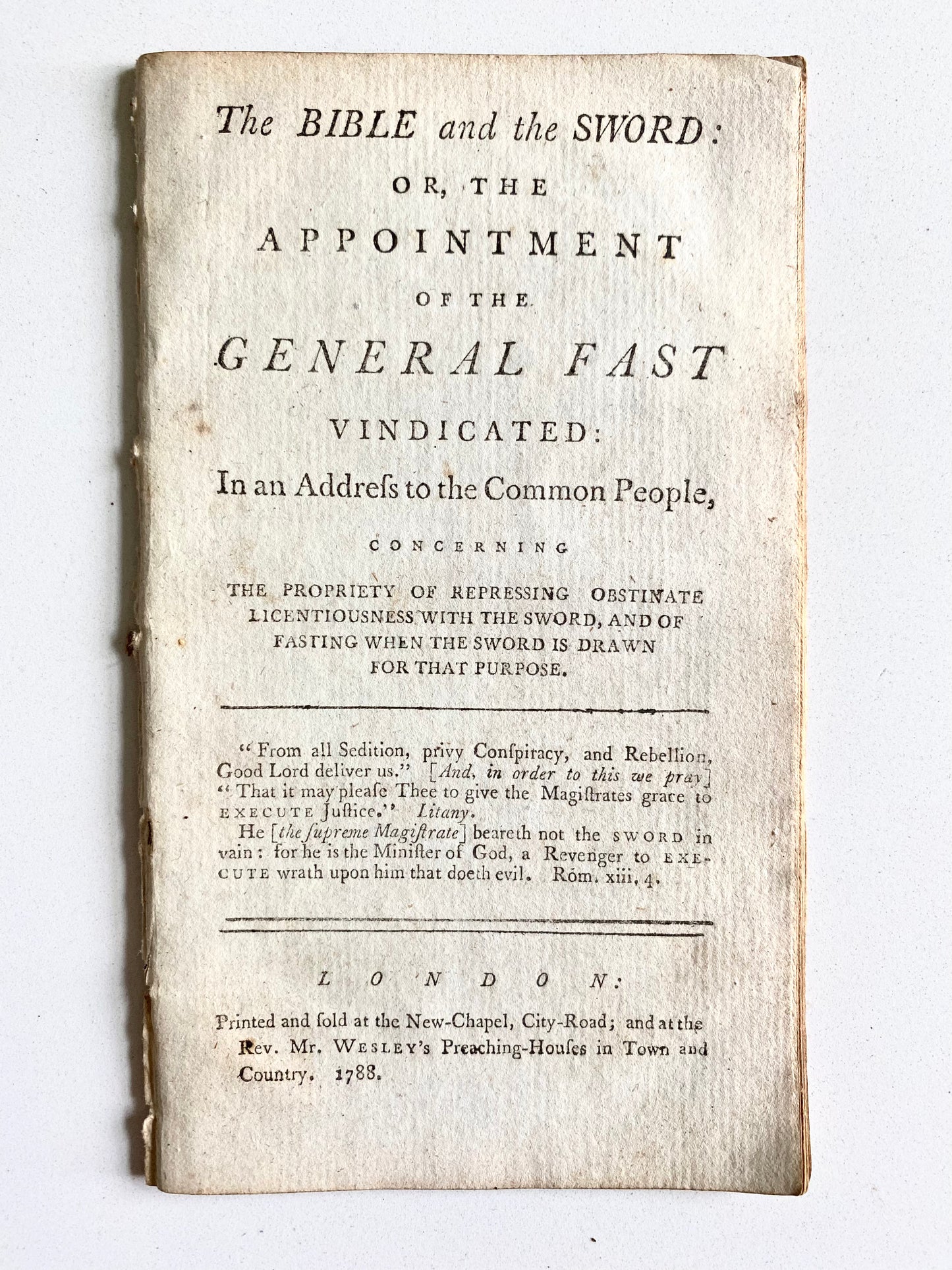 1776 JOHN FLETCHER. The Bible and the Sword. The Appropriateness of Battle and Fasting in Combination