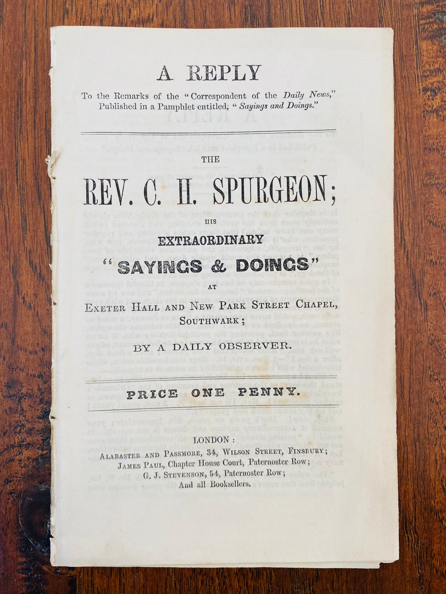 1856 C. H. SPURGEON. The Earliest Defense of C. H. Spurgeon Ever Published!