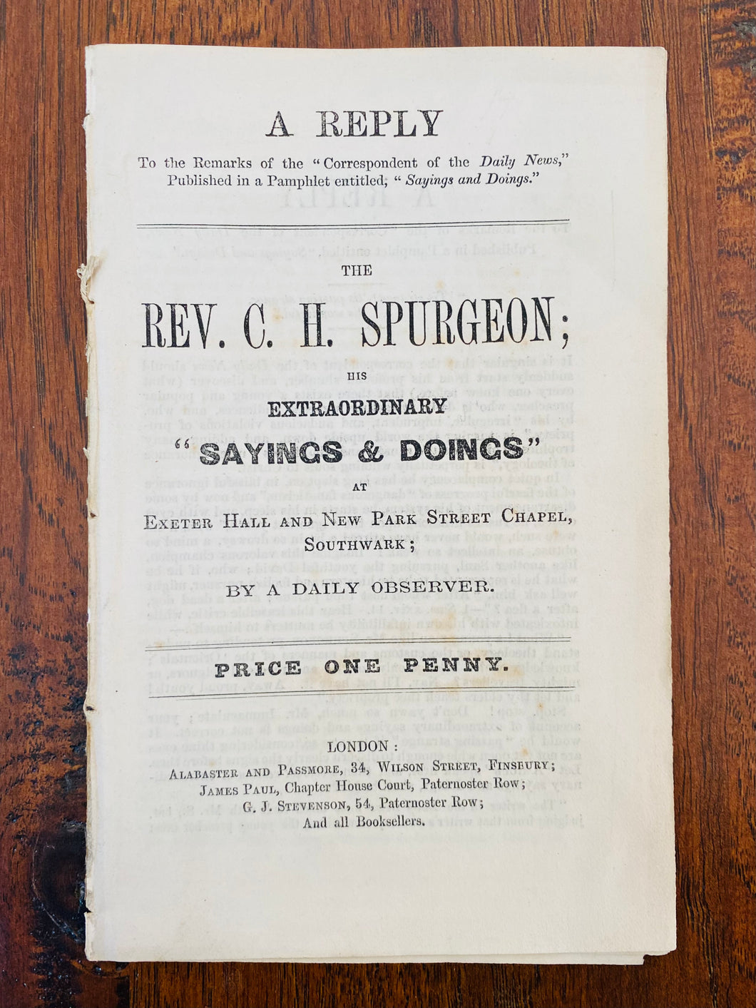 1856 C. H. SPURGEON. The Earliest Defense of C. H. Spurgeon Ever Published!