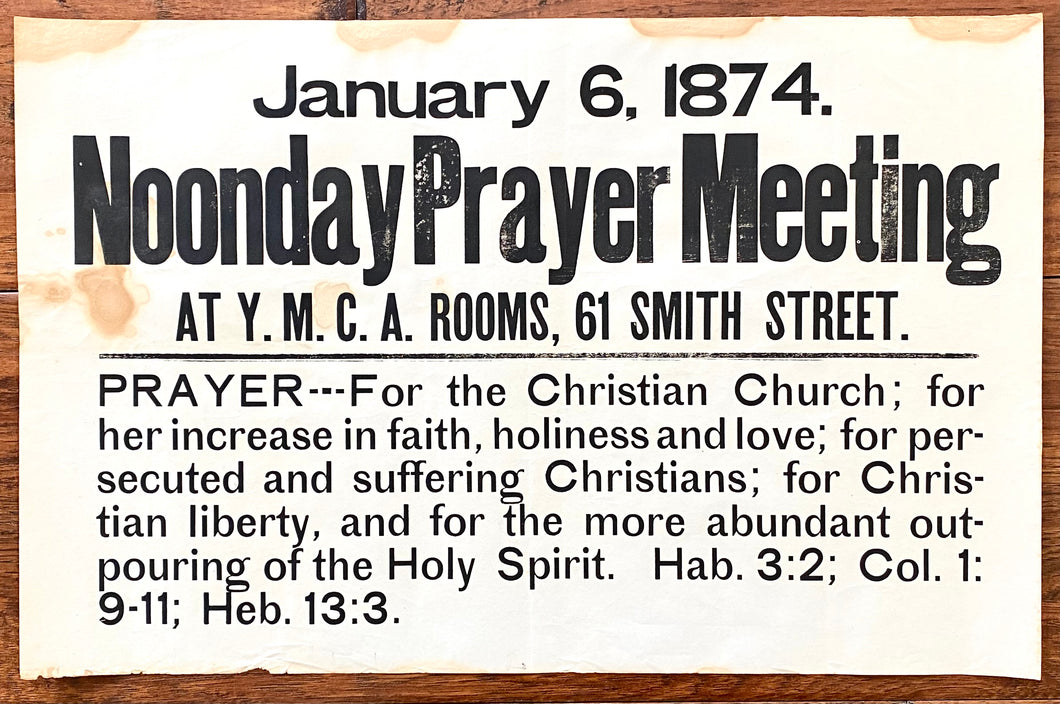 1874 NOONDAY PRAYER REVIVAL. Very Rare Noonday Prayer Meeting New York Broadside.