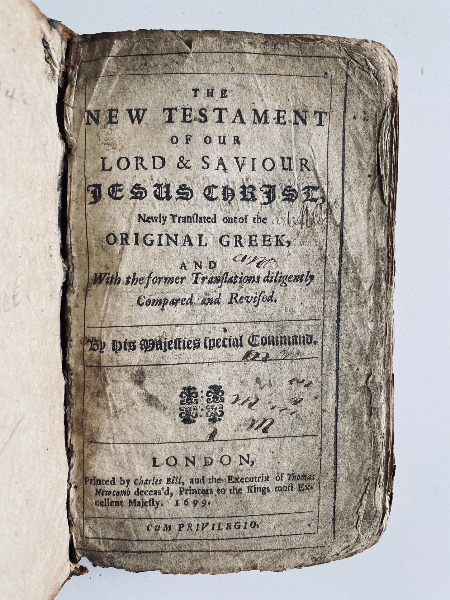 1699 THE NEW TESTAMENT. King James with Early American, Whaley Provenance