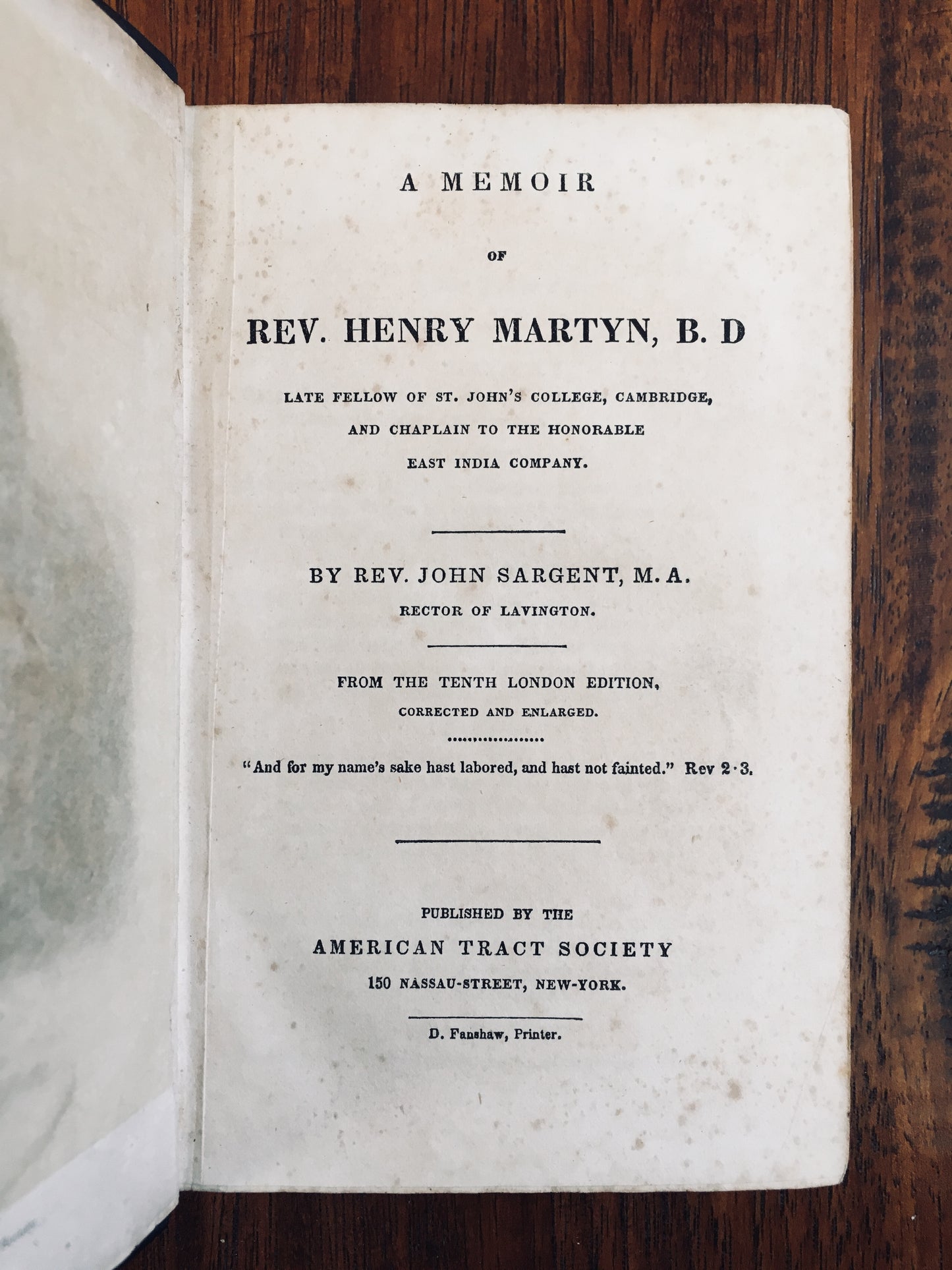 1830 HENRY MARTYN. Memoir of Pioneer Missionary to Persia and India.