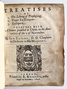 1648 JEREMY TAYLOR. Works of Prominent Anglican Devotionalist & Influence on John Wesley.
