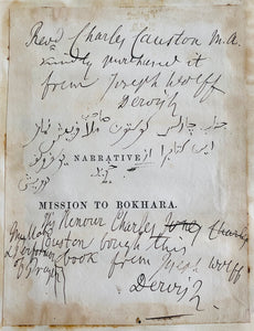 1845 JOSEPH WOLFF. Double Signed & Inscribed Blank Title from His "Narrative of a Mission to Bokhara"