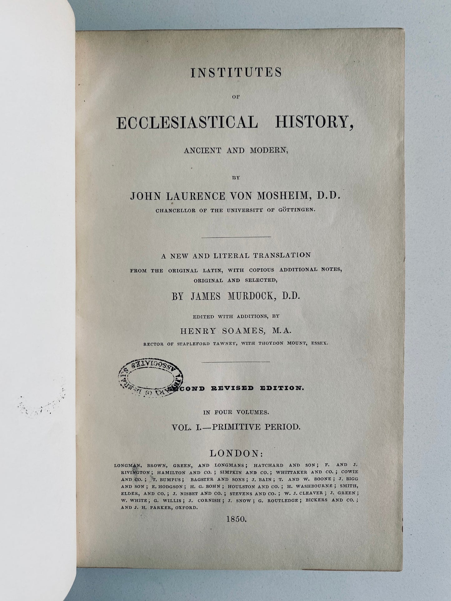 1850 JOHN MOSHEIM. Ancient and Modern Ecclesiastical History. Four Fine Leather Volumes.