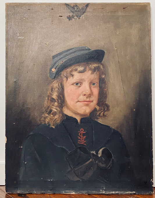 1861 CIVIL WAR. Original Oil on Canvas of 15 Year Old Naval Soldier. Very Rare Americana.