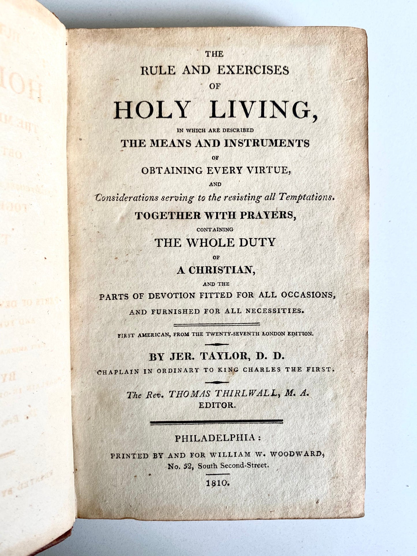 1810 JEREMY TAYLOR. Rules and Exercises of Holy Living. Influenced John Wesley. First American Edition.