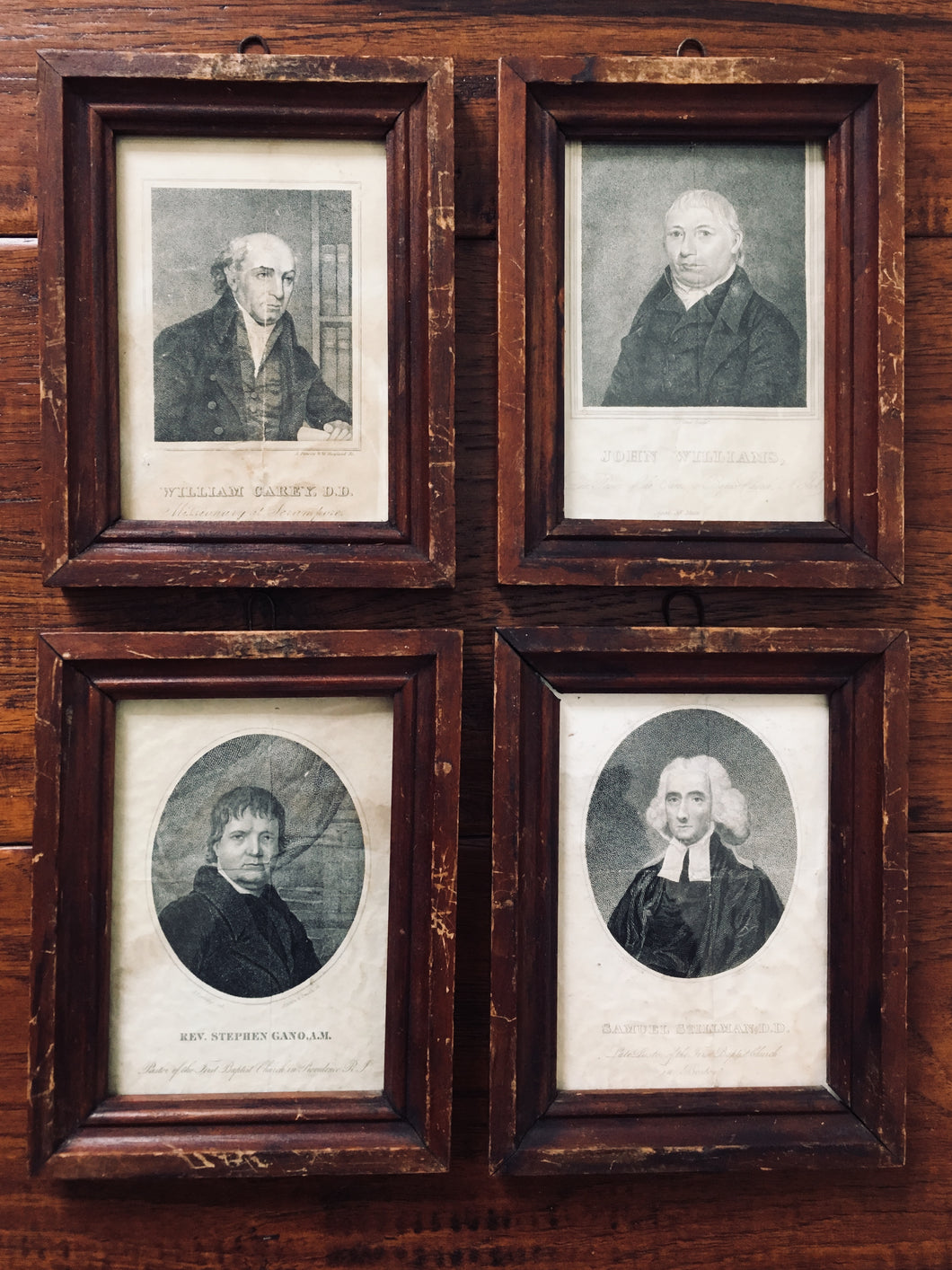 1850 BAPTIST DIVINES Four Period Framed Engravings of Baptists, William Carey, Stillman, Gano, and Williams