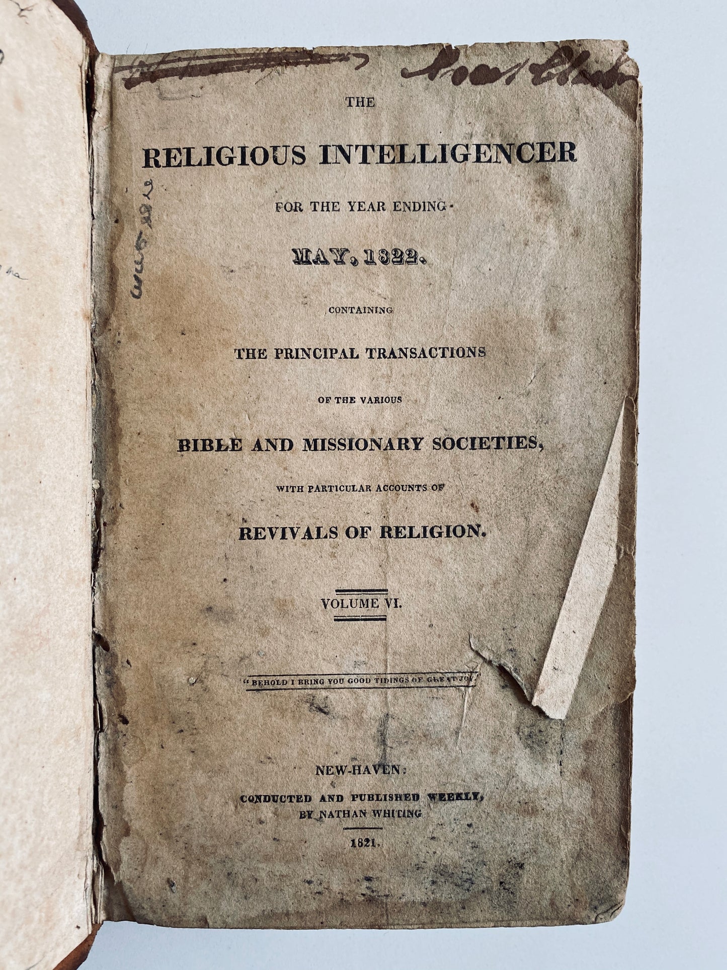 1821. Religious Intelligencer and Revivalist. Great Awakening, Adoniram Judson, Jewish Missions, &c.