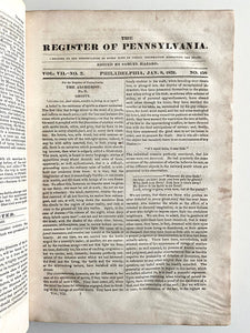 1831 PENNSYLVANIA REGISTER. Rare Amish, Mennonite, Free Coloured Persons, Slaves, &c.